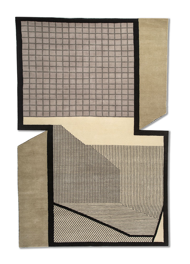 box grey and black wool Hand Knotted Rug - HeadShot