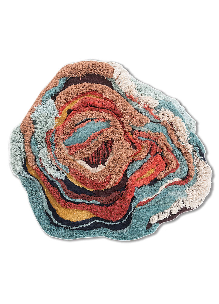 wall art and tapestries blue wool and bamboo silk Hand Knotted Rug - HeadShot