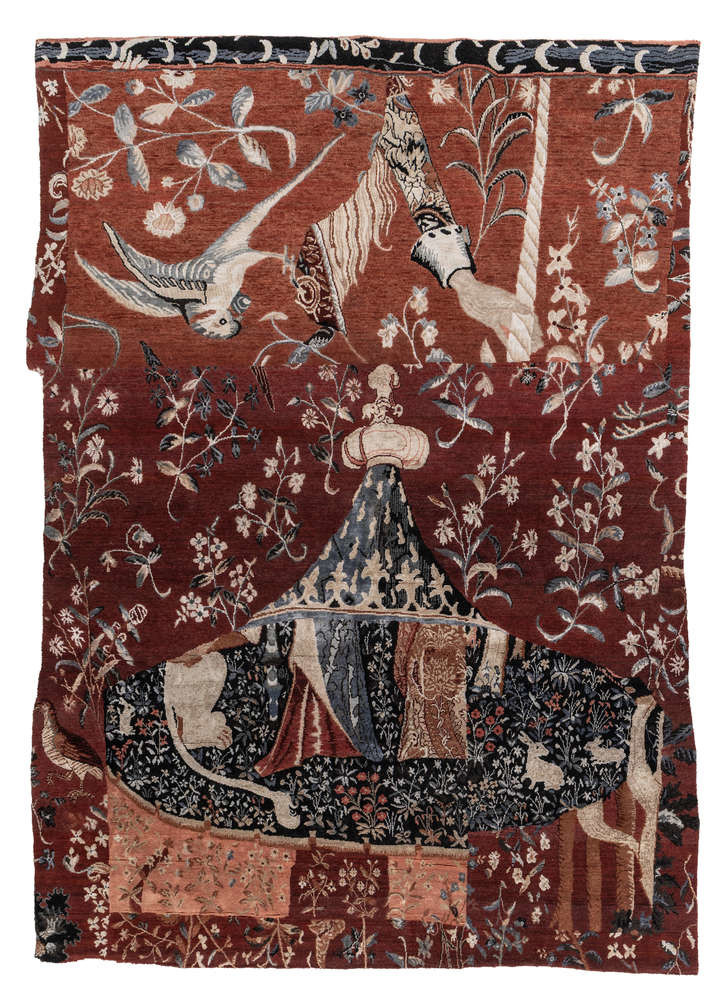  red and orange wool and bamboo silk Hand Knotted Rug