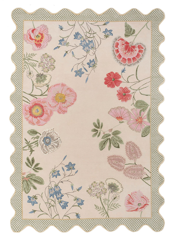 jardins du monde ivory wool Hand Knotted Rug - HeadShot
