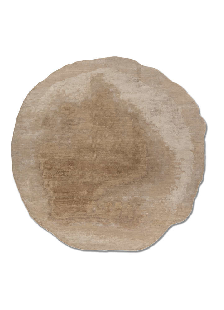  beige and brown wool and bamboo silk Hand Knotted Rug