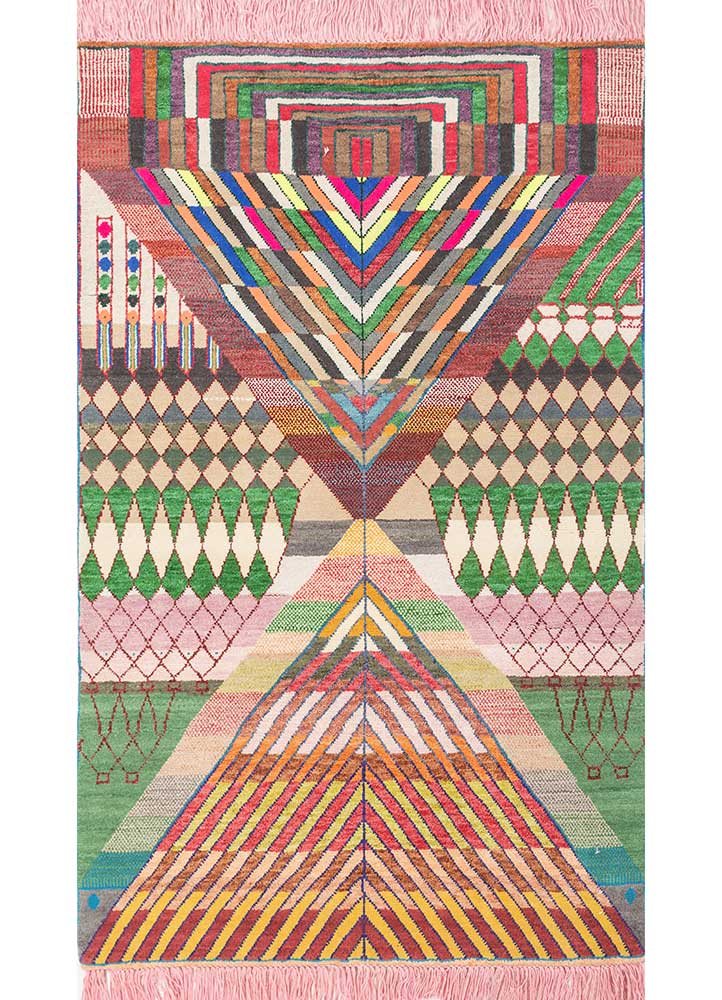 manchaha red and orange wool Hand Knotted Rug - HeadShot