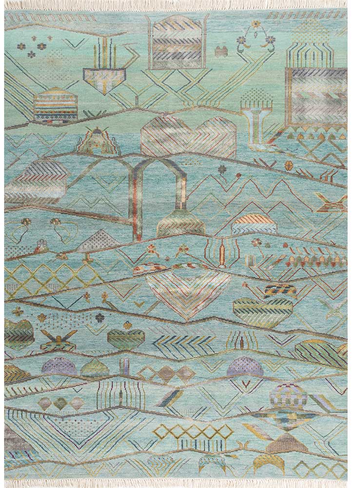 manchaha blue wool and bamboo silk Hand Knotted Rug - HeadShot