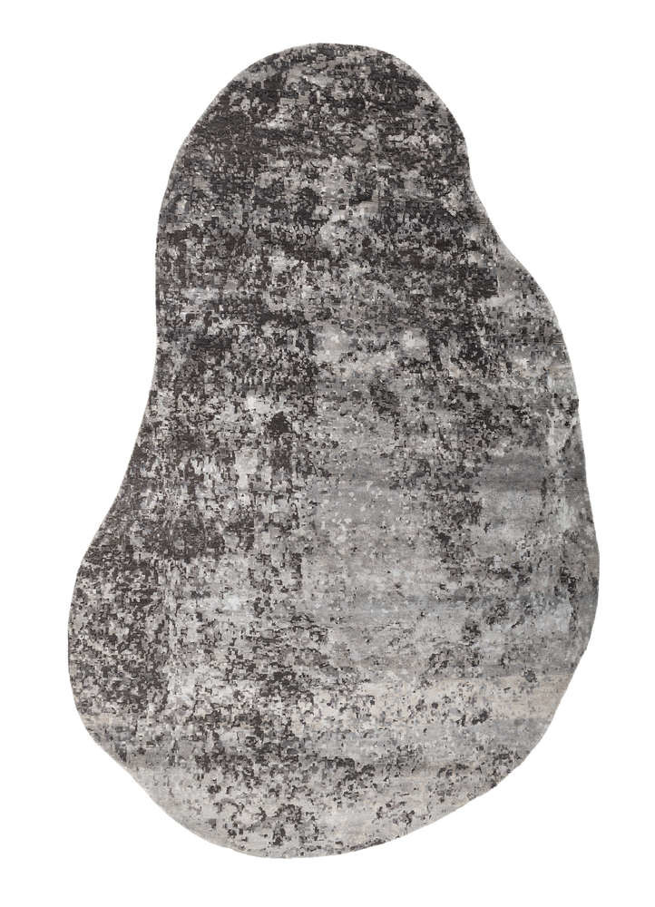  grey and black wool and bamboo silk Hand Knotted Rug