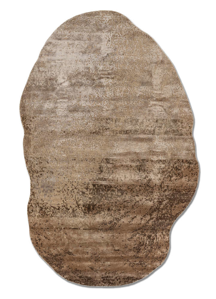  beige and brown wool and bamboo silk Hand Knotted Rug