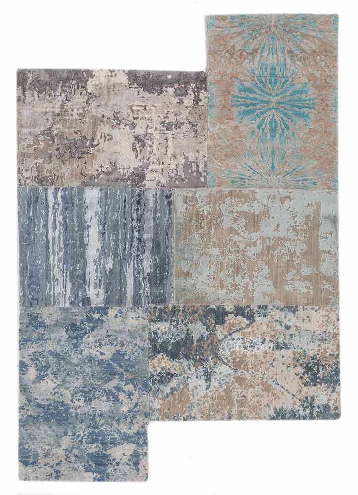 provenance blue wool and bamboo silk Hand Knotted Rug - HeadShot