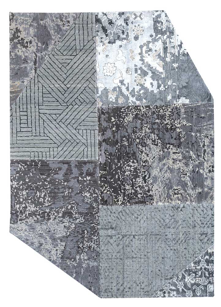 provenance grey and black wool and bamboo silk Hand Knotted Rug - HeadShot