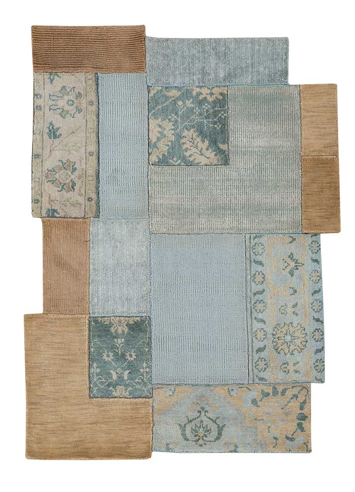 provenance blue wool and viscose Hand Knotted Rug - HeadShot