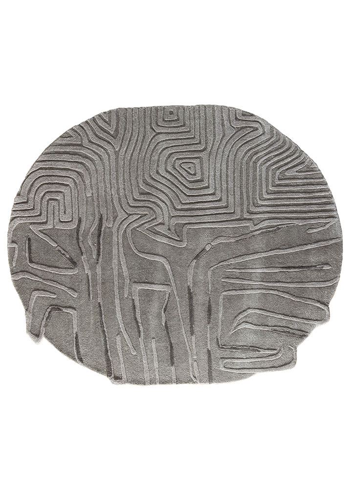 come around grey and black wool and viscose Hand Tufted Rug - HeadShot