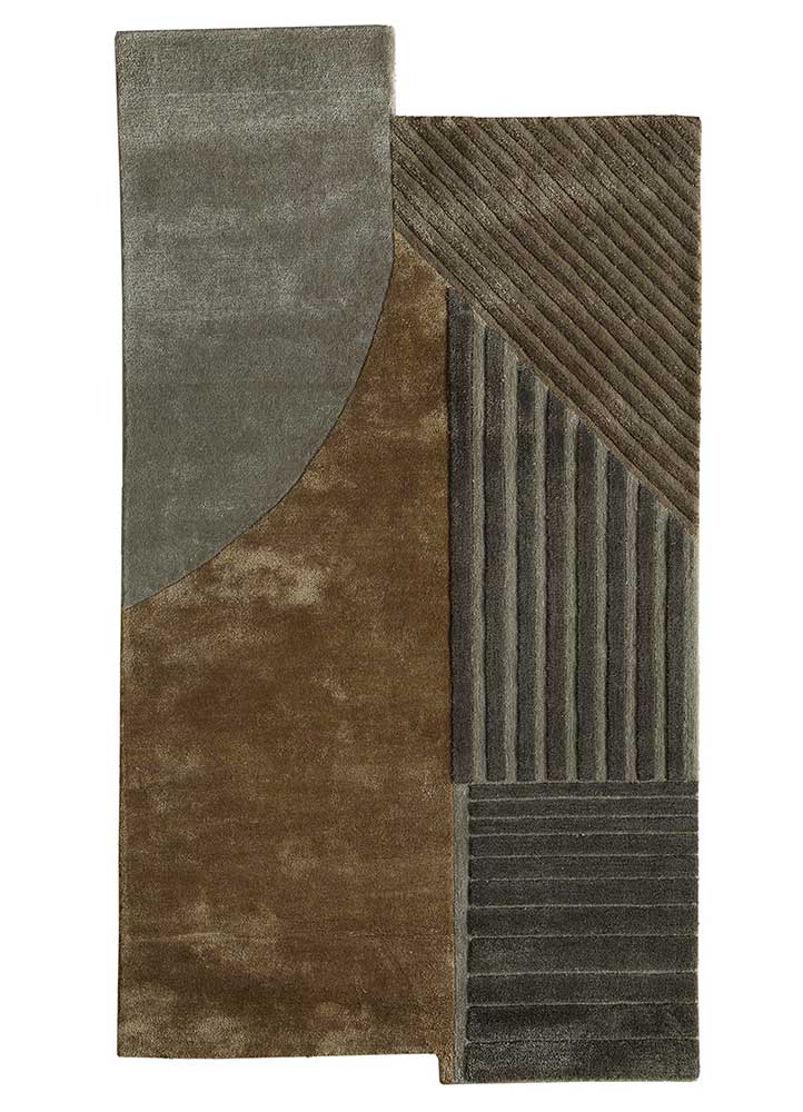  beige and brown wool and viscose Hand Tufted Rug