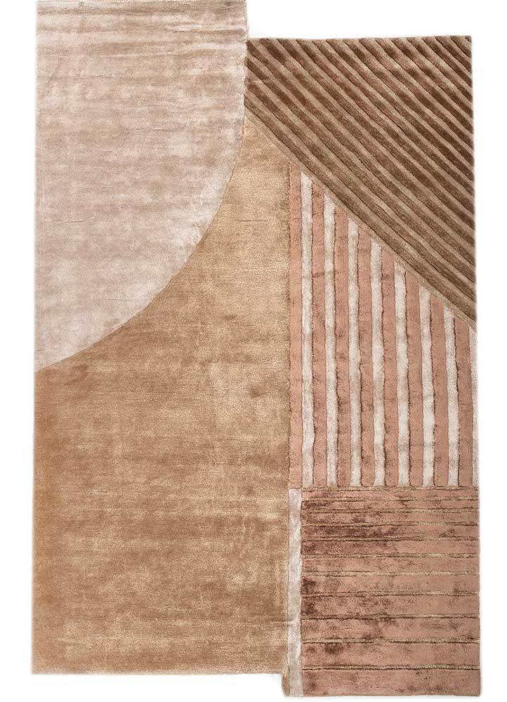  beige and brown wool and viscose Hand Tufted Rug