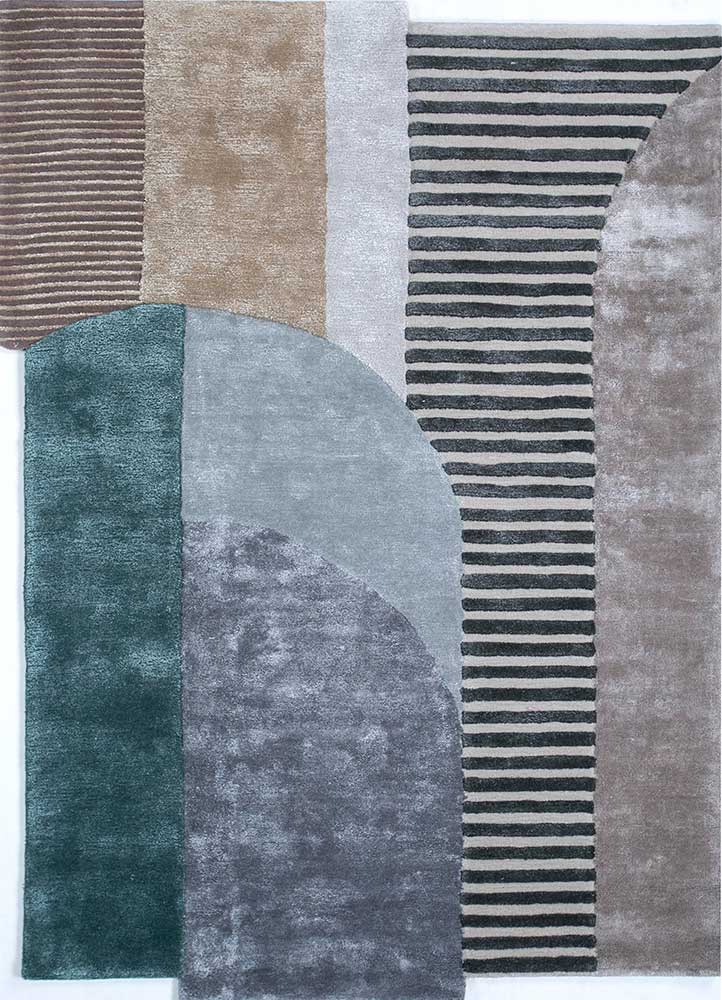  grey and black wool and viscose Hand Tufted Rug