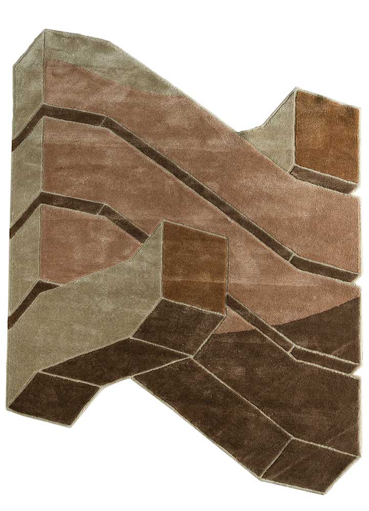  beige and brown wool and viscose Hand Tufted Rug