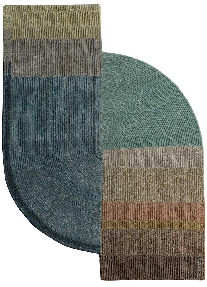 come around blue wool and viscose Hand Tufted Rug - HeadShot