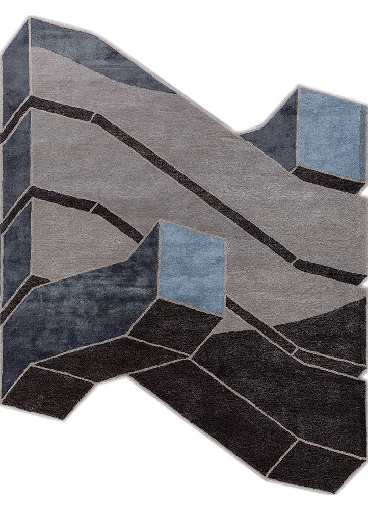  grey and black wool and viscose Hand Tufted Rug