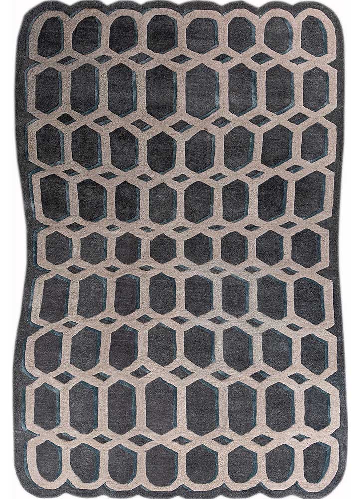  grey and black wool and viscose Hand Tufted Rug