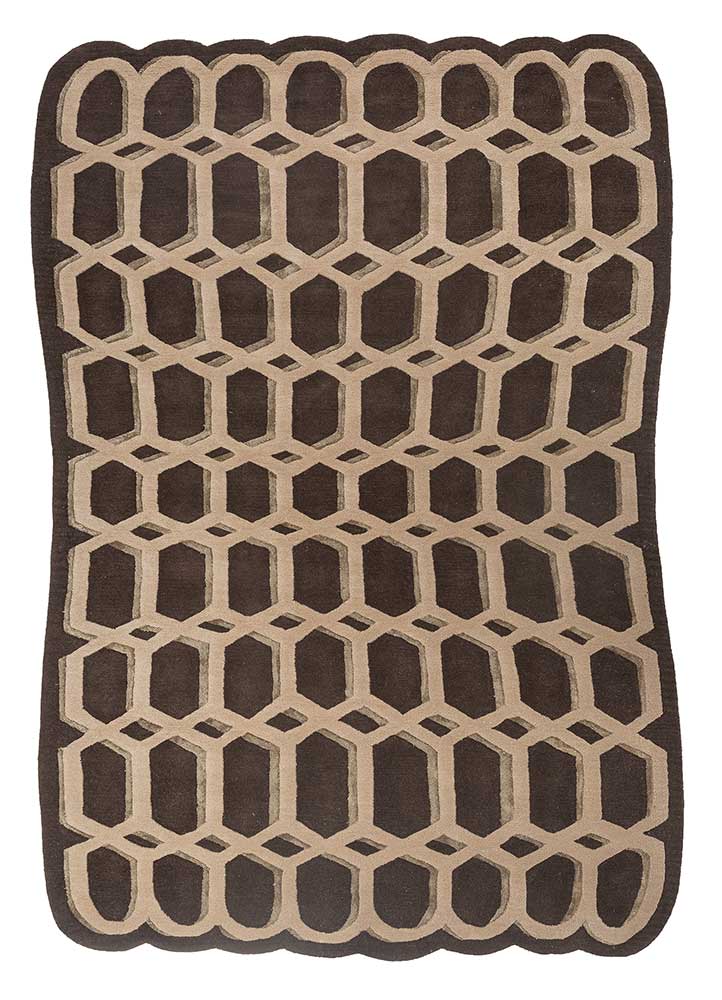 acar beige and brown wool and viscose Hand Tufted Rug - HeadShot