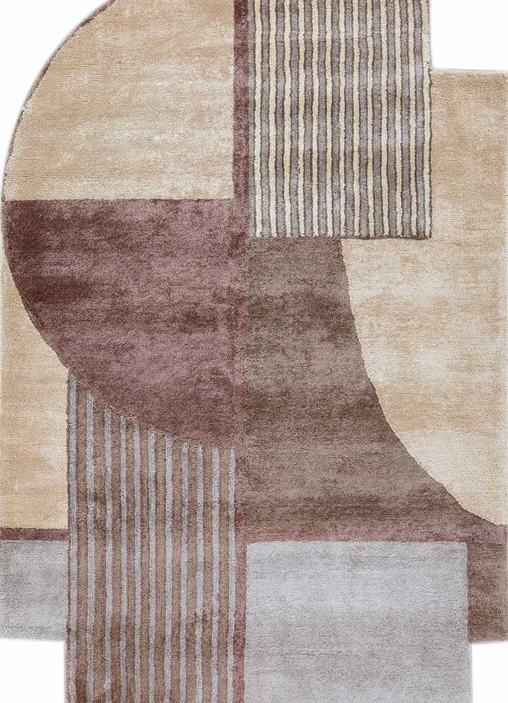 vyom beige and brown viscose Hand Tufted Rug - HeadShot