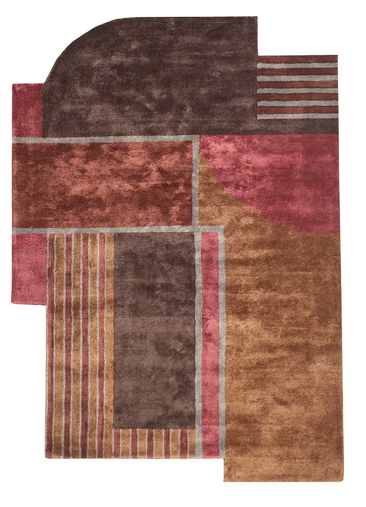 vyom beige and brown viscose Hand Tufted Rug - HeadShot