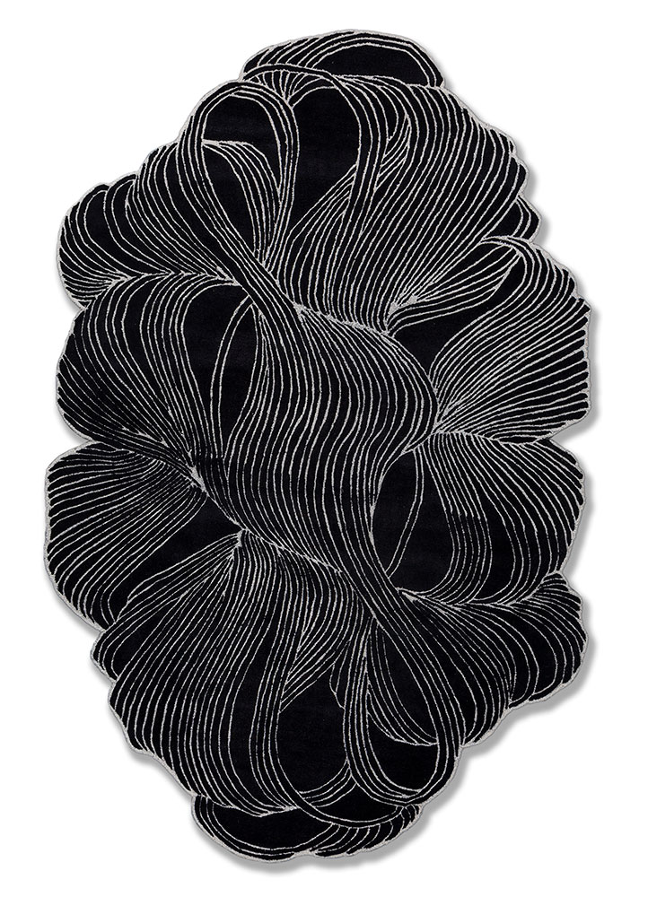  grey and black wool and viscose Hand Tufted Rug