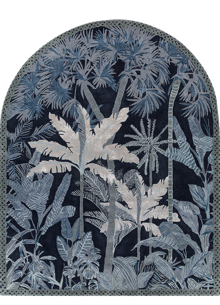  blue wool and viscose Hand Tufted Rug