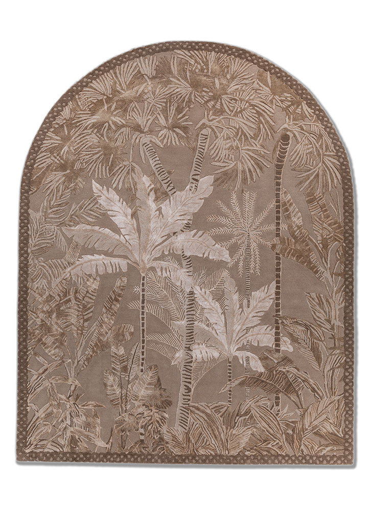  beige and brown wool and viscose Hand Tufted Rug