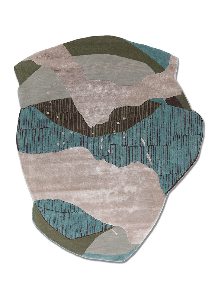  blue wool and viscose Hand Tufted Rug