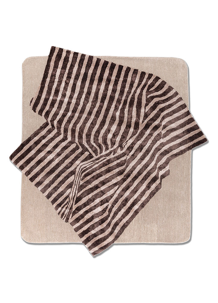  beige and brown wool and viscose Hand Tufted Rug
