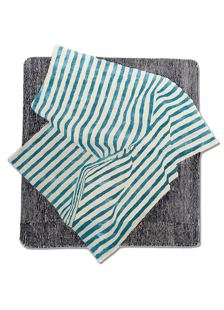  blue wool and viscose Hand Tufted Rug