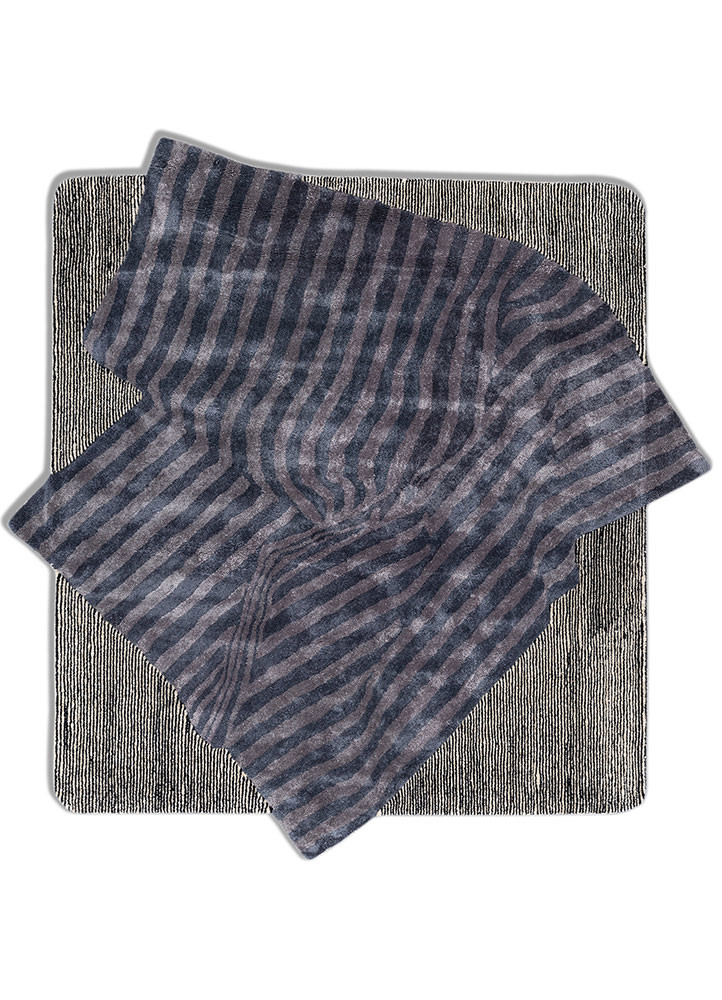  blue wool and viscose Hand Tufted Rug