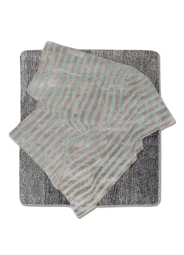  beige and brown wool and viscose Hand Tufted Rug