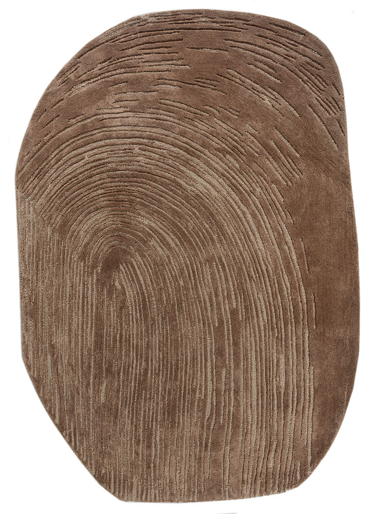 lucid beige and brown wool and viscose Hand Tufted Rug - HeadShot
