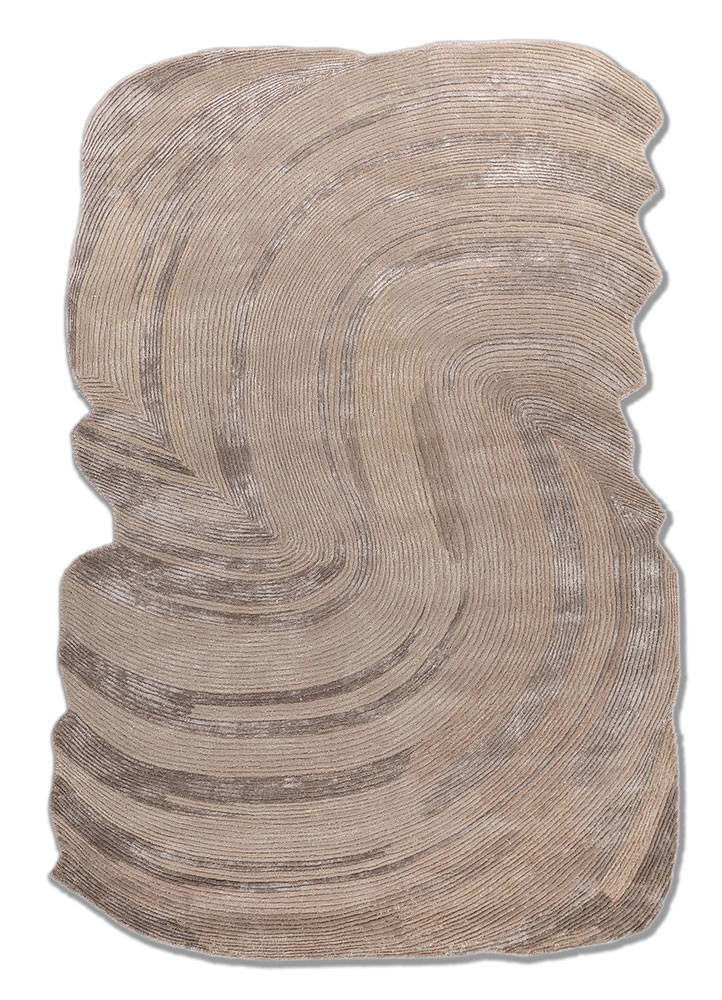  beige and brown wool and viscose Hand Tufted Rug