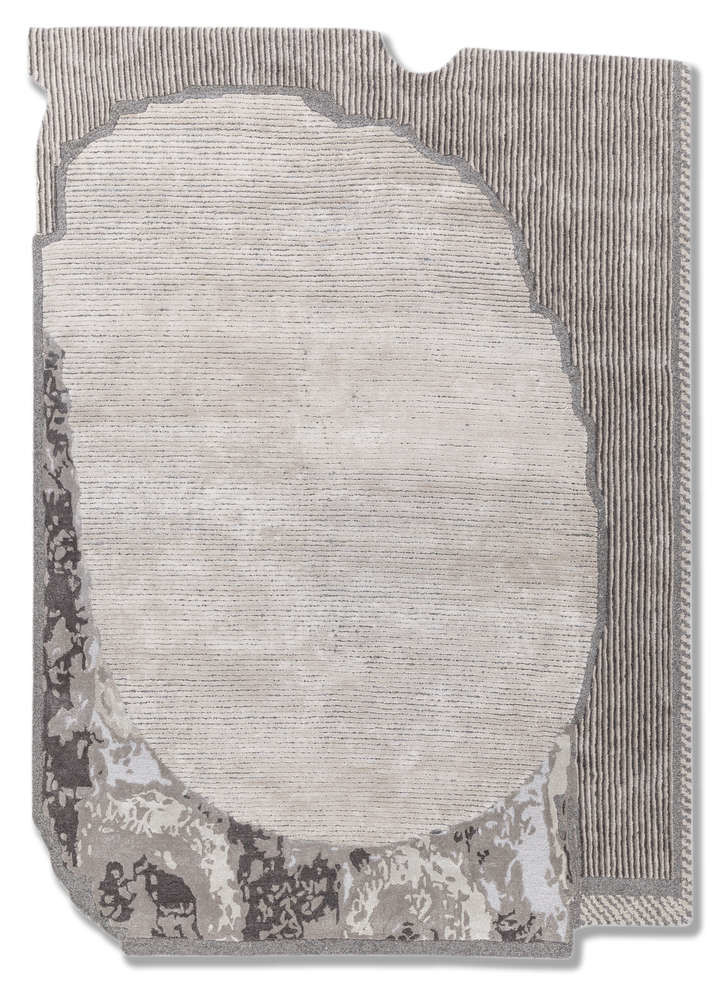  ivory wool and viscose Hand Tufted Rug