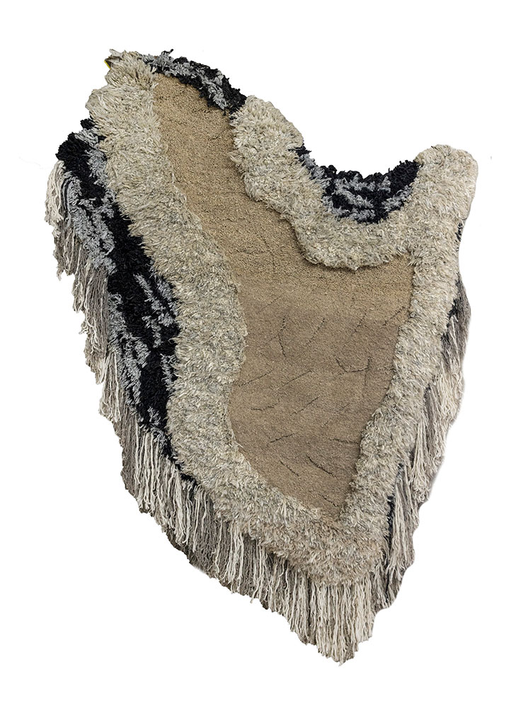 wall art beige and brown wool and silk Wall Art Rug - HeadShot