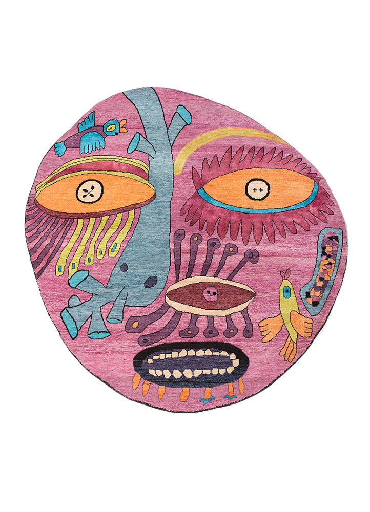 dreamers pink and purple wool and bamboo silk Hand Knotted Rug - HeadShot