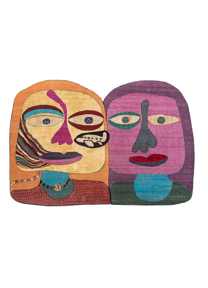 dreamers pink and purple wool and bamboo silk Hand Knotted Rug - HeadShot