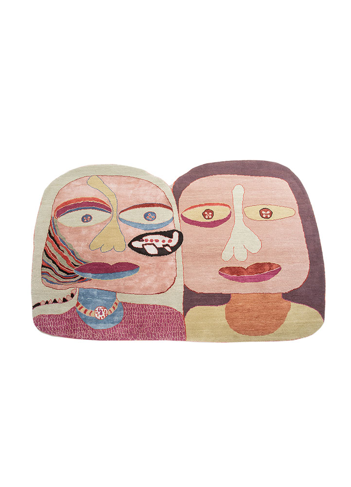 dreamers pink and purple wool and bamboo silk Hand Knotted Rug - HeadShot
