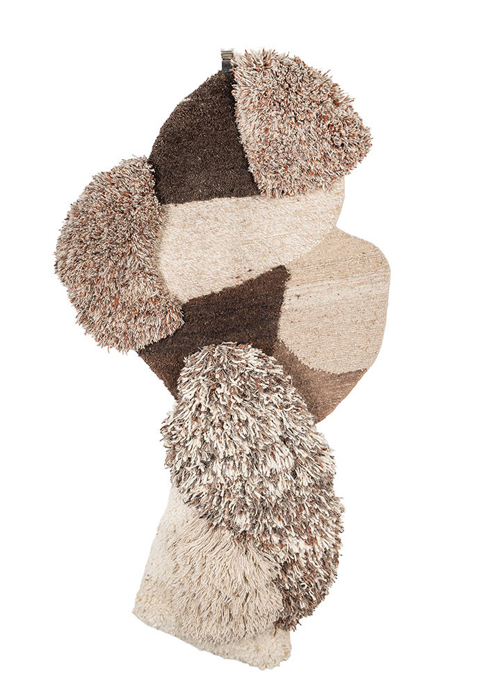wall installation beige and brown wool Hand Knotted Rug - HeadShot wall installation beige and brown wool Hand Knotted Rug - HeadShot