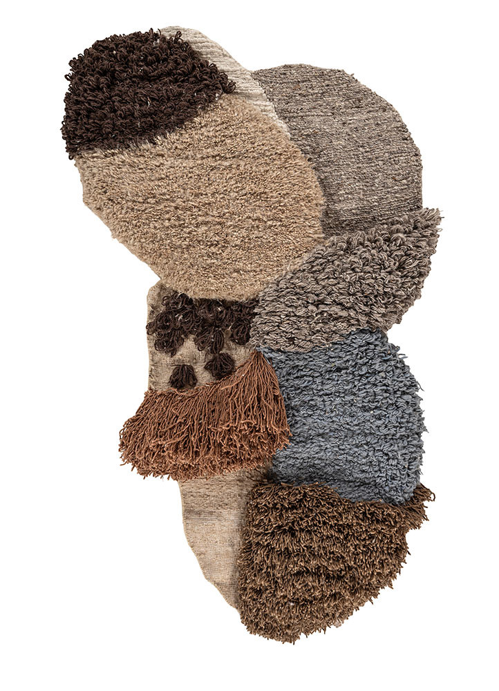 wall installation beige and brown wool Hand Knotted Rug - HeadShot wall installation beige and brown wool Hand Knotted Rug - HeadShot