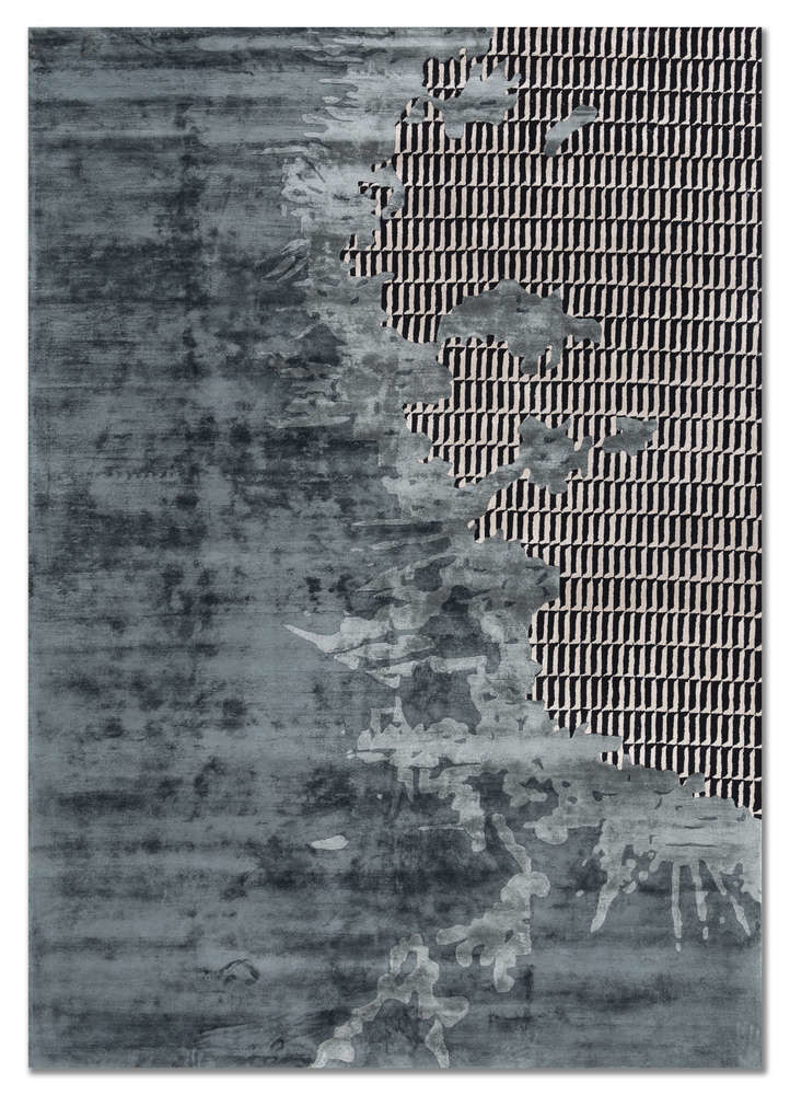  blue wool and viscose Hand Tufted Rug