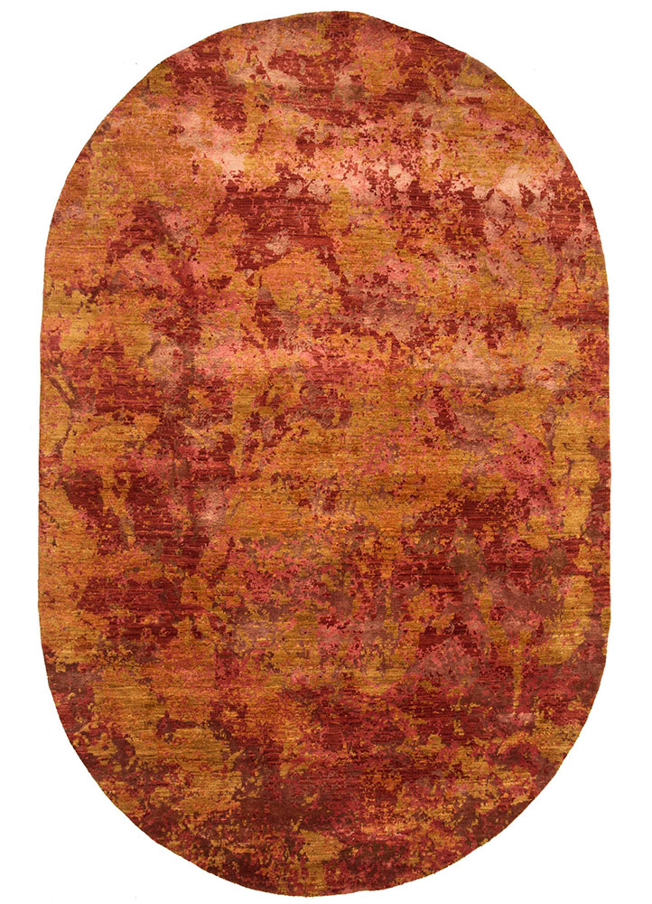 chaos theory by kavi red and orange wool and bamboo silk Hand Knotted Rug - HeadShot