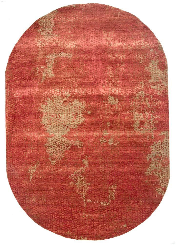  red and orange wool and bamboo silk Hand Knotted Rug