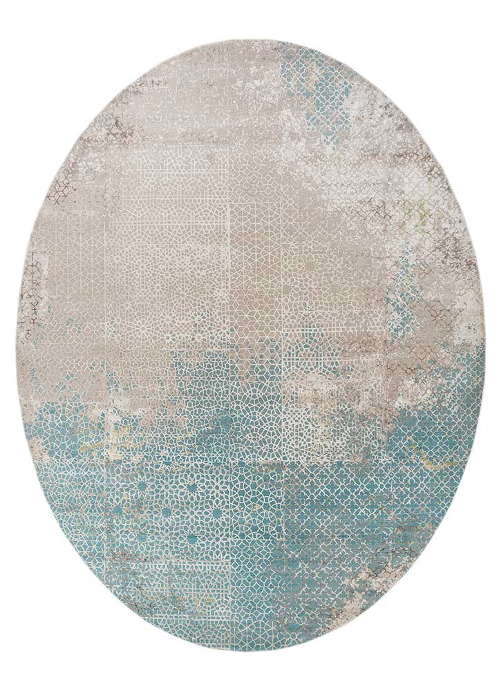 chaos theory by kavi blue wool and bamboo silk Hand Knotted Rug - HeadShot