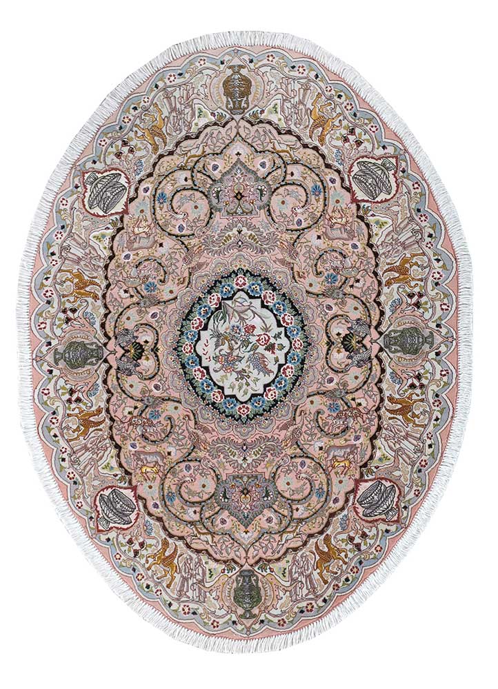 gulmarg pink and purple wool and silk Hand Knotted Rug - HeadShot