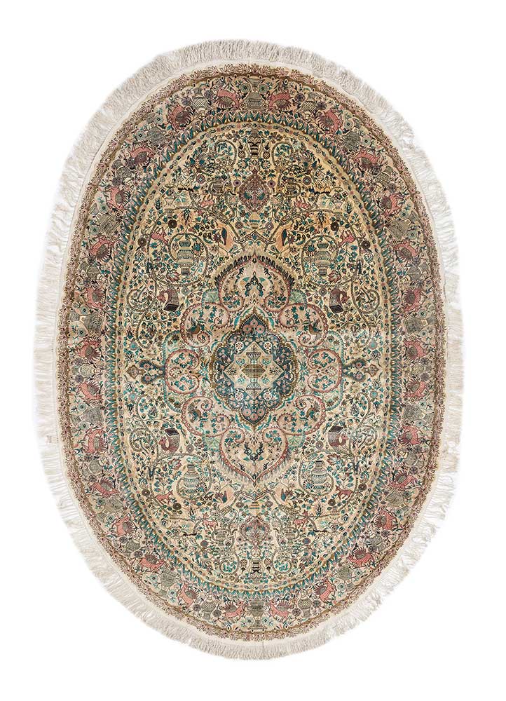 aalam green silk Hand Knotted Rug - HeadShot