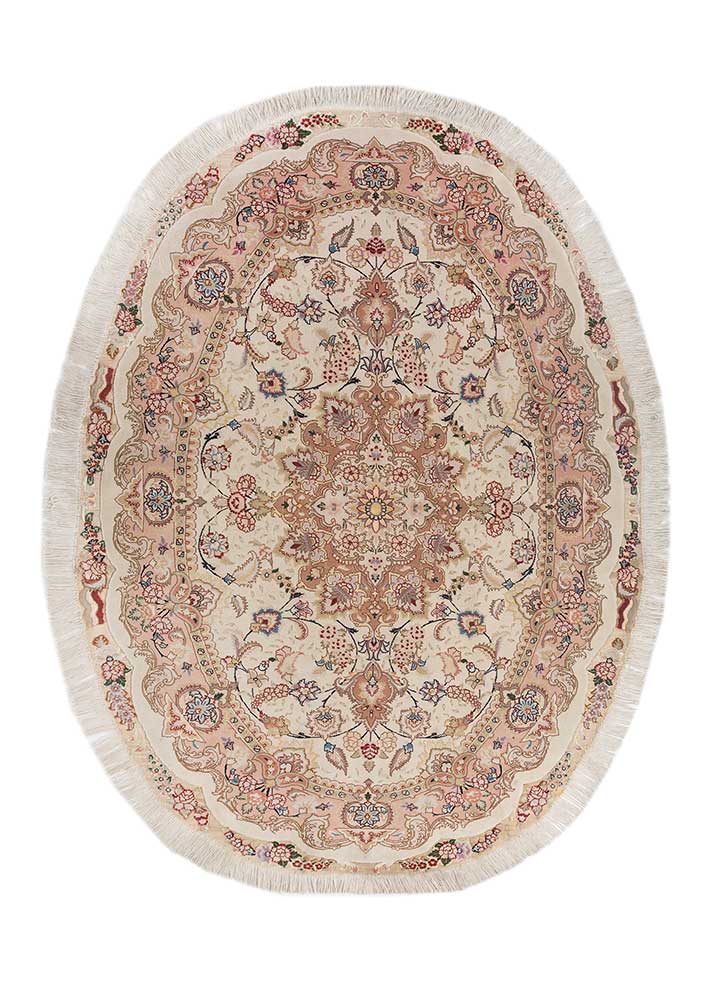 aalam ivory wool and silk Hand Knotted Rug - HeadShot