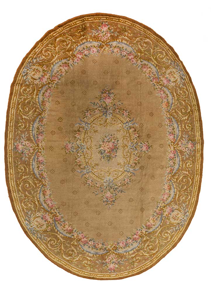 aalam beige and brown wool Hand Knotted Rug - HeadShot