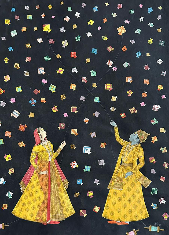 Festival of Kites vibrant natural pigment colors on handmade paper Art Work Rug