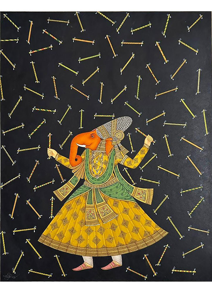 Joyful Ganesha vibrant natural pigment colors on handmade paper Art Work Rug